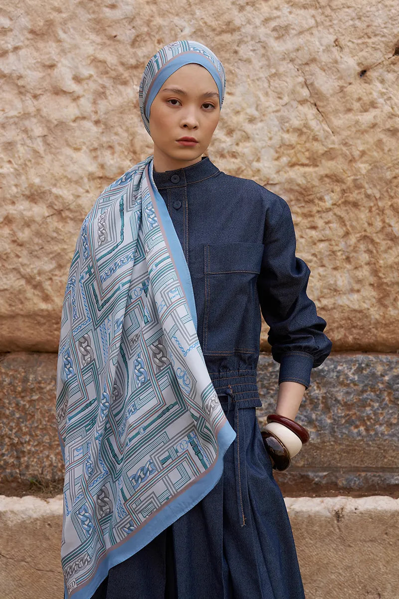 Sunrise Geometrik Desen Şal - Mavi