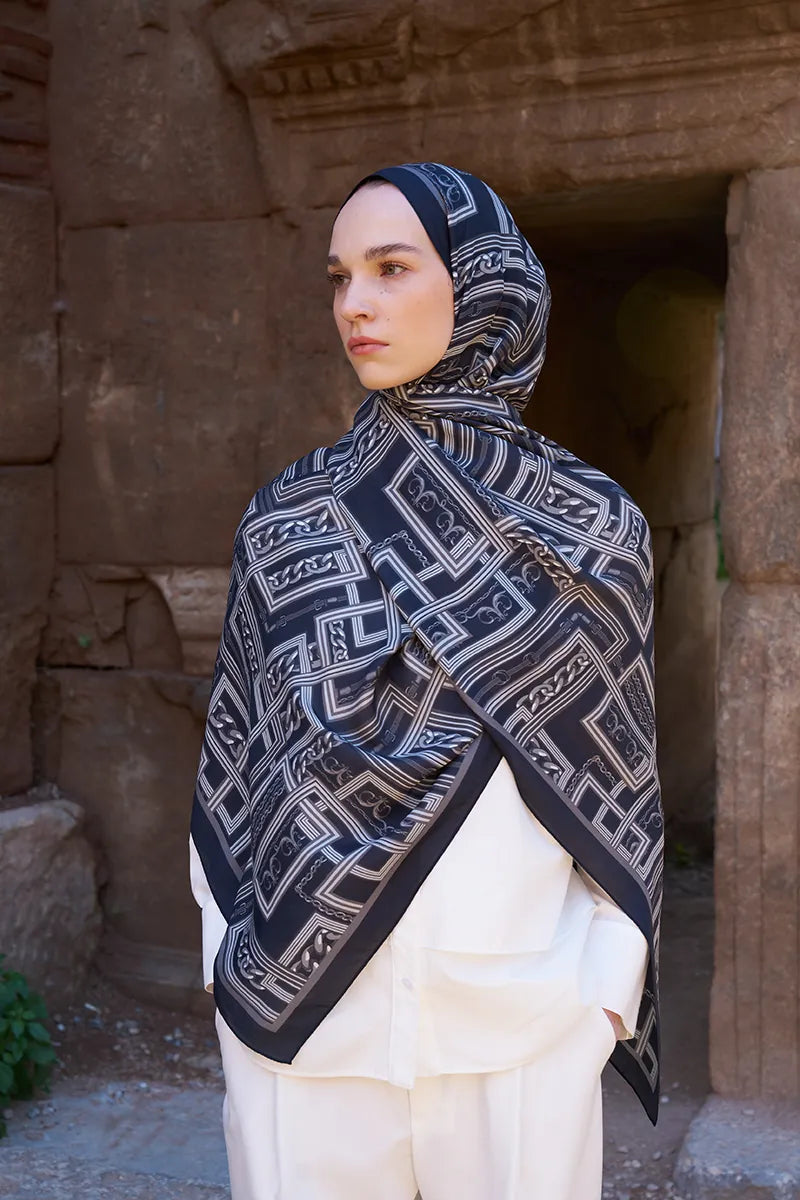 Sunrise Geometrik Desen Şal - Siyah