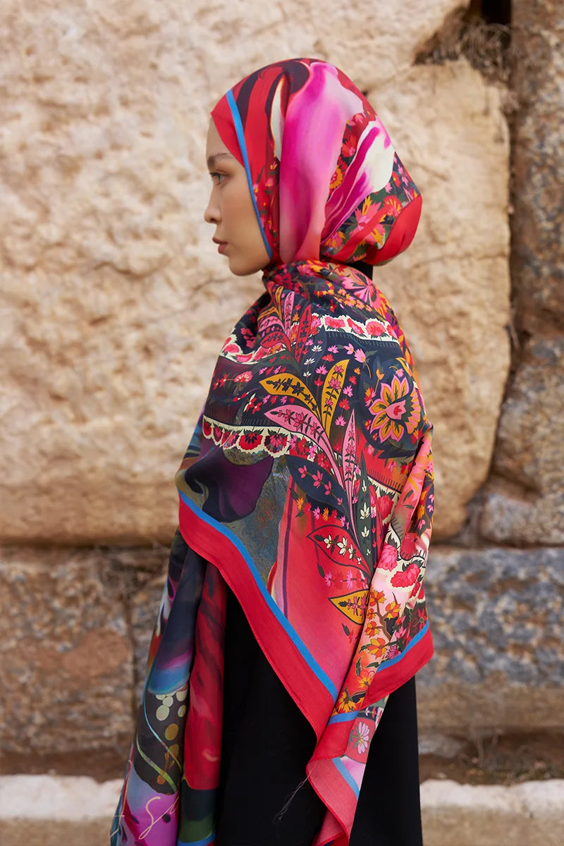 Sunrise Carnival Pattern Shawl - Pink