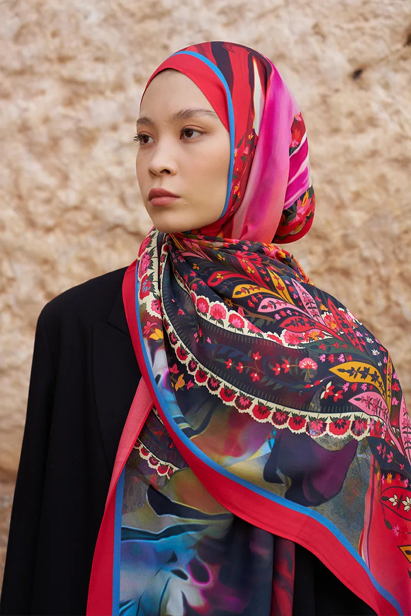 Sunrise Carnival Pattern Shawl - Pink