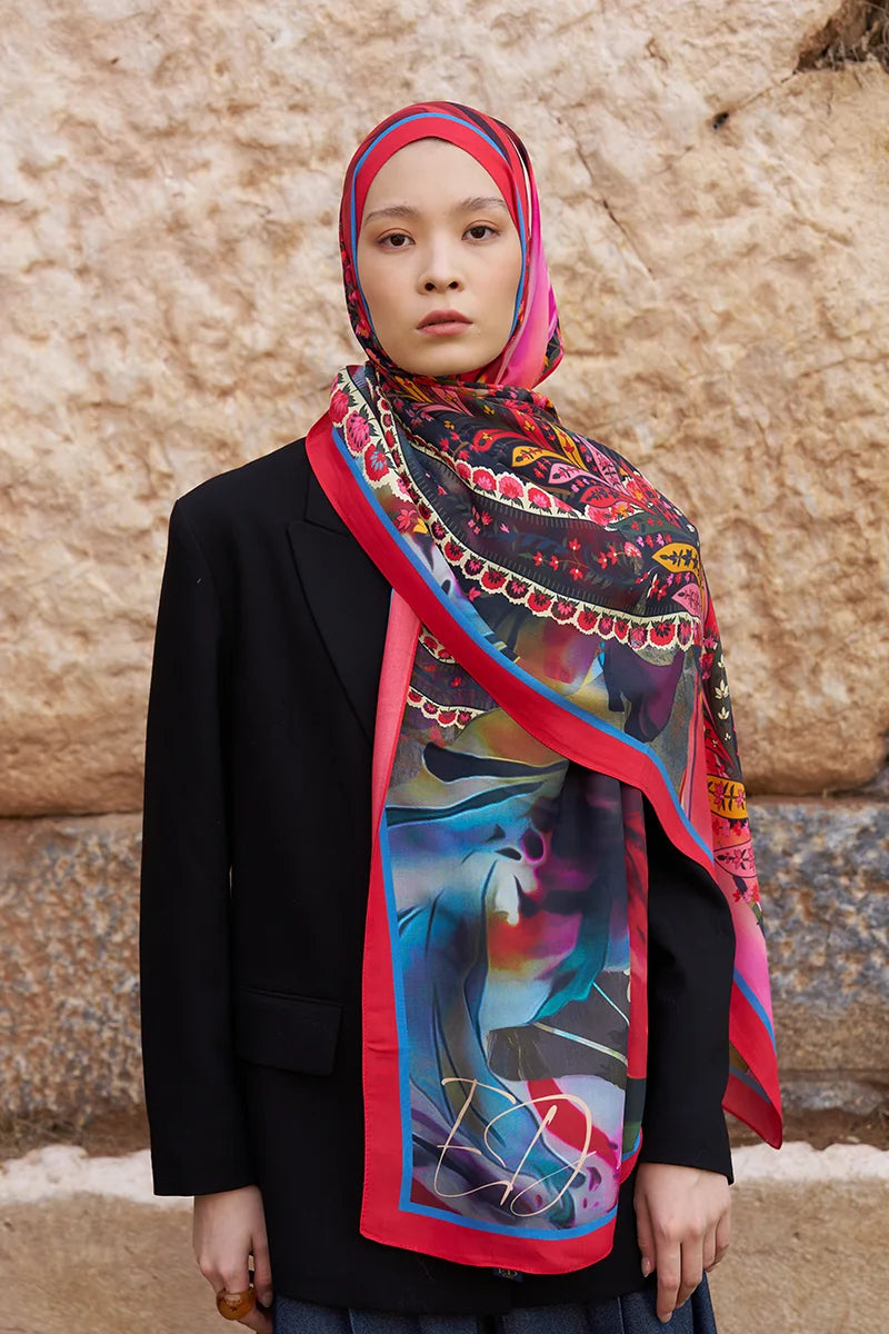 Sunrise Carnival Pattern Shawl - Pink