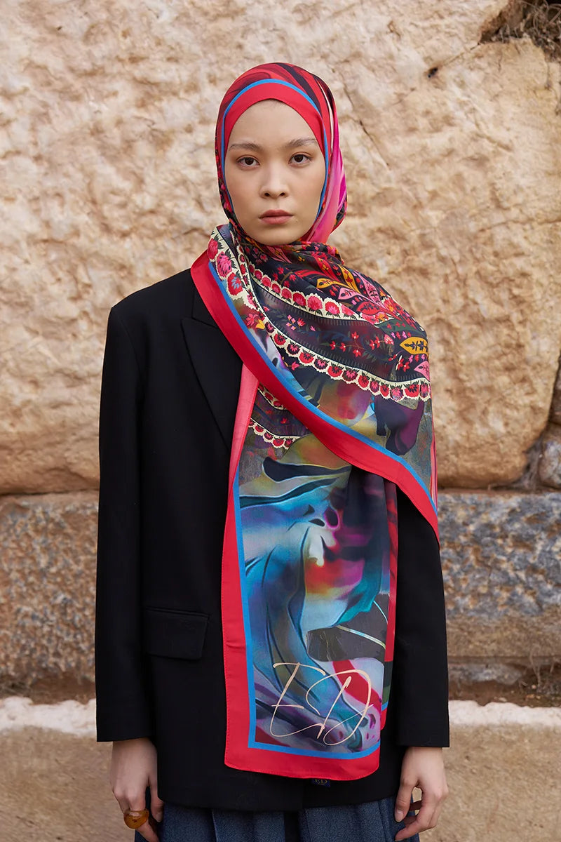 Sunrise Carnival Pattern Shawl - Pink