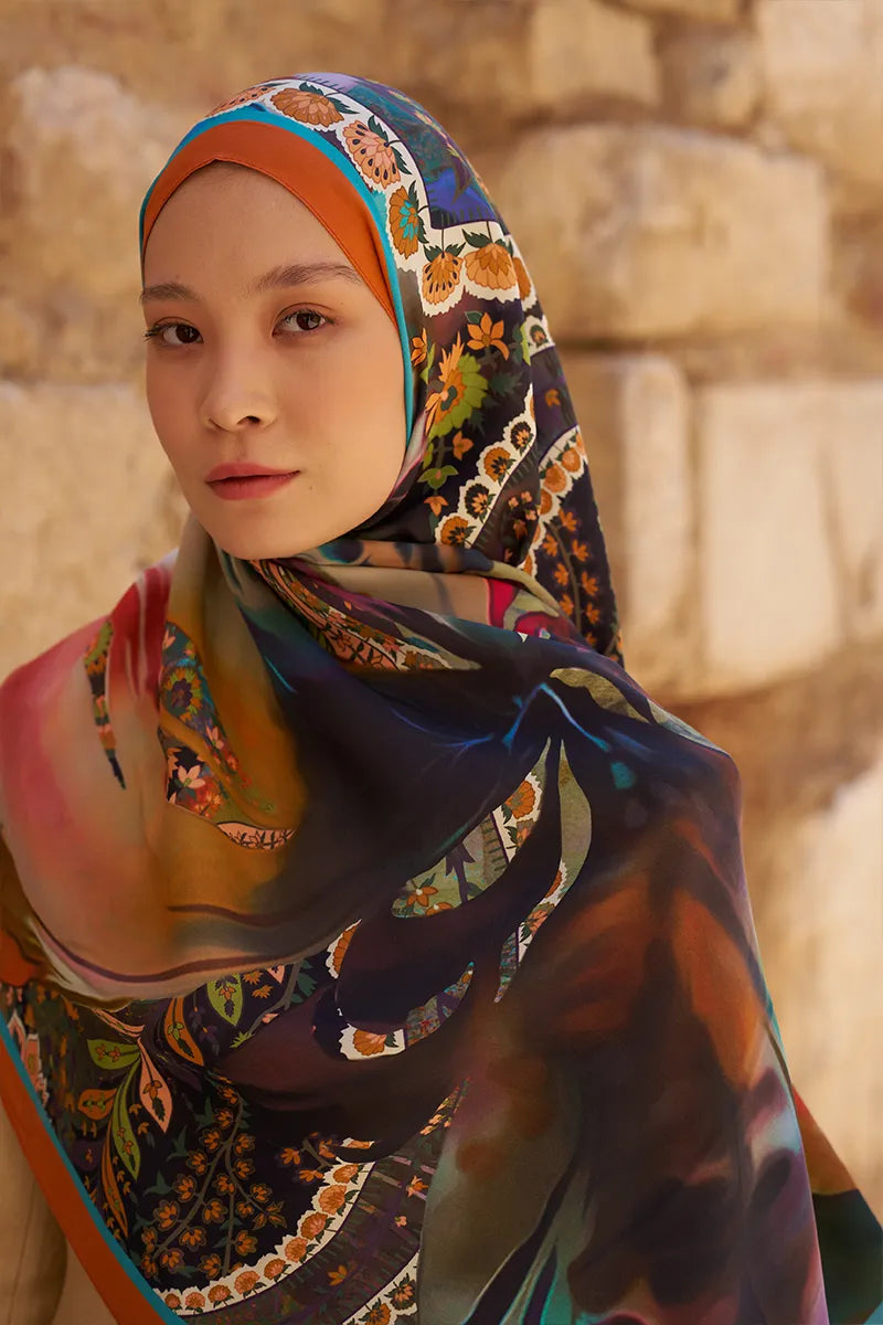 Sunrise Carnival Pattern Shawl - Orange