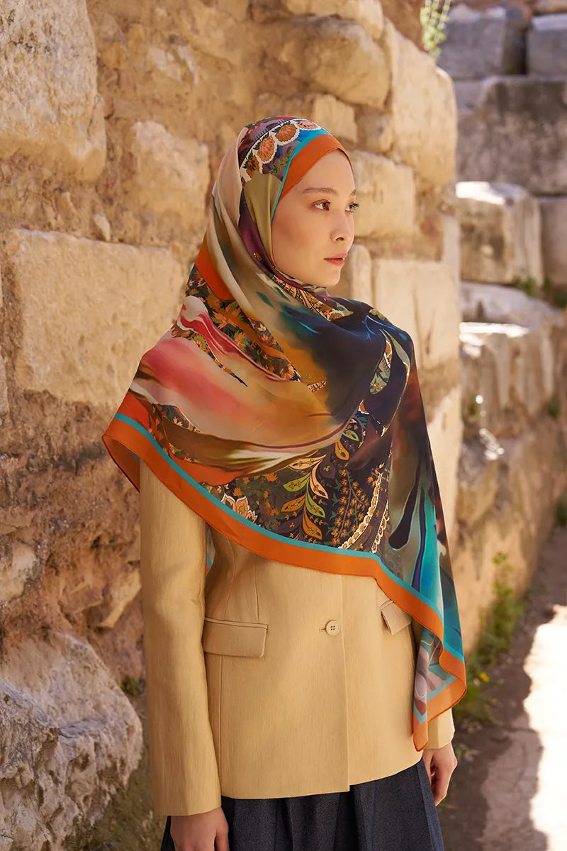 Sunrise Carnival Pattern Shawl - Orange