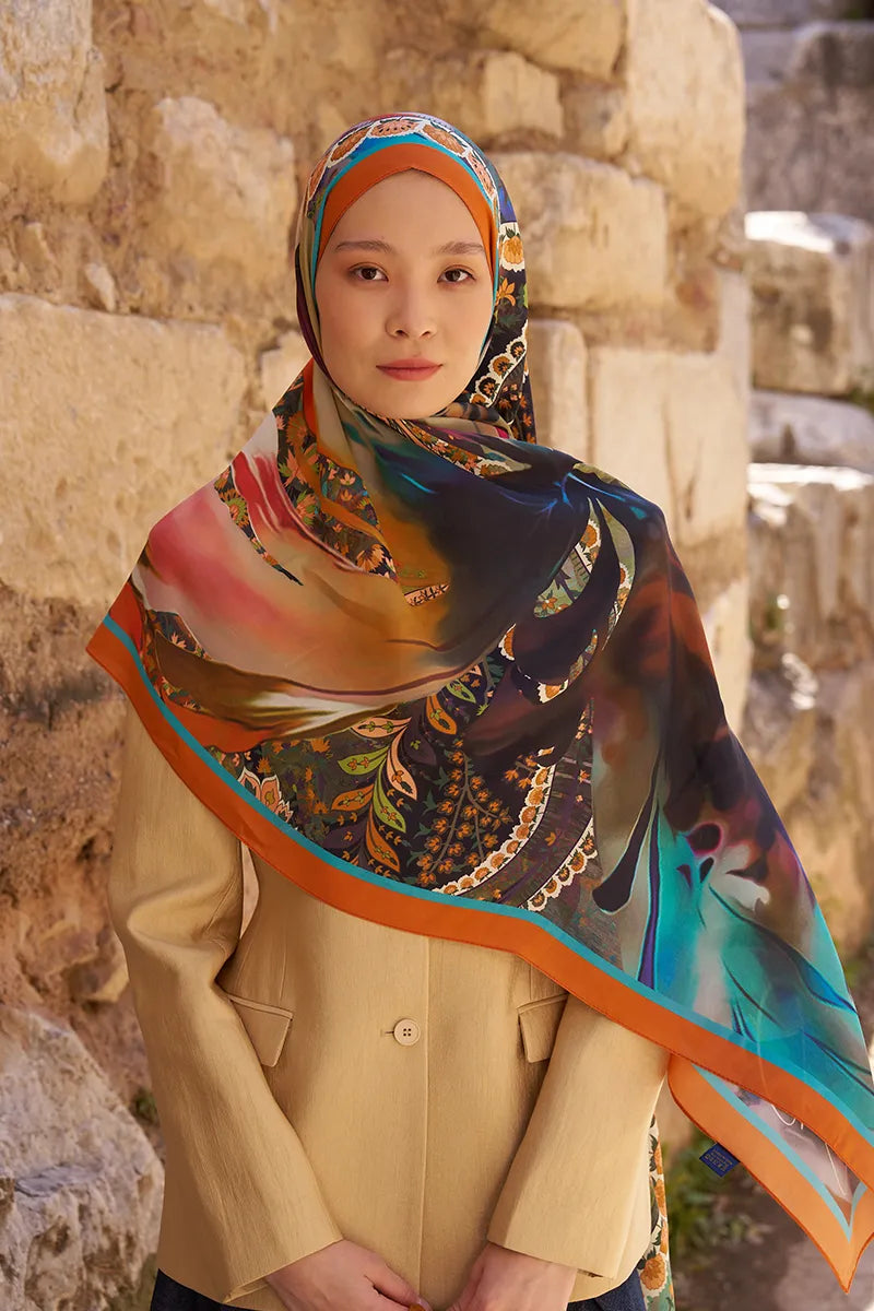 Sunrise Carnival Pattern Shawl - Orange