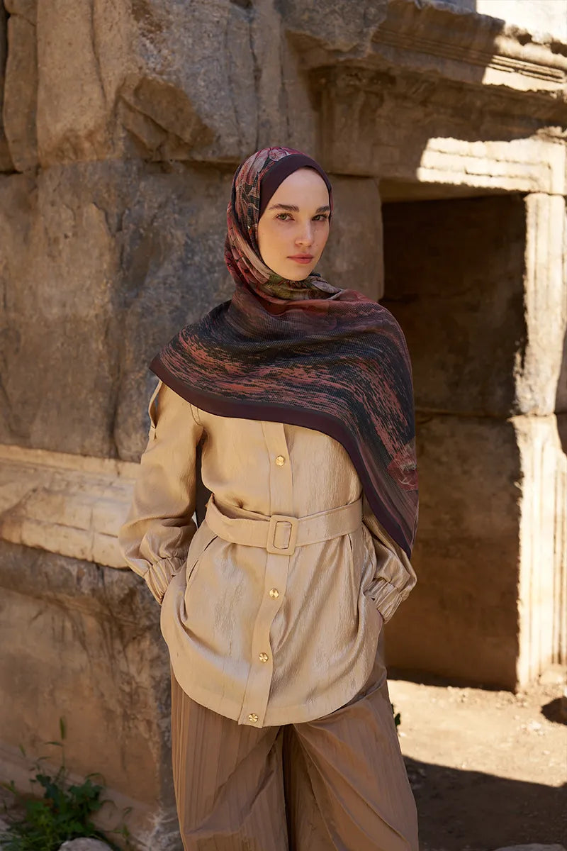 Sunrise Zambak Desen Şal - Bordo