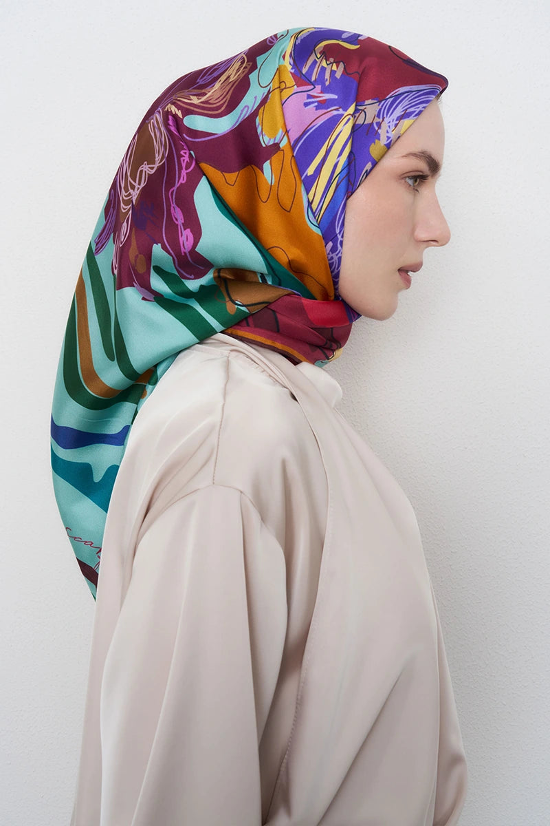 Tılsım Twill İpek Eşarp - Bordo