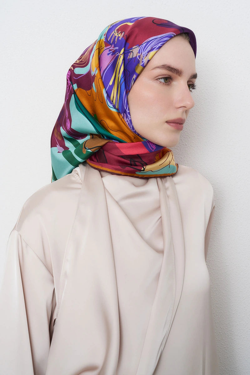 Tılsım Twill İpek Eşarp - Bordo