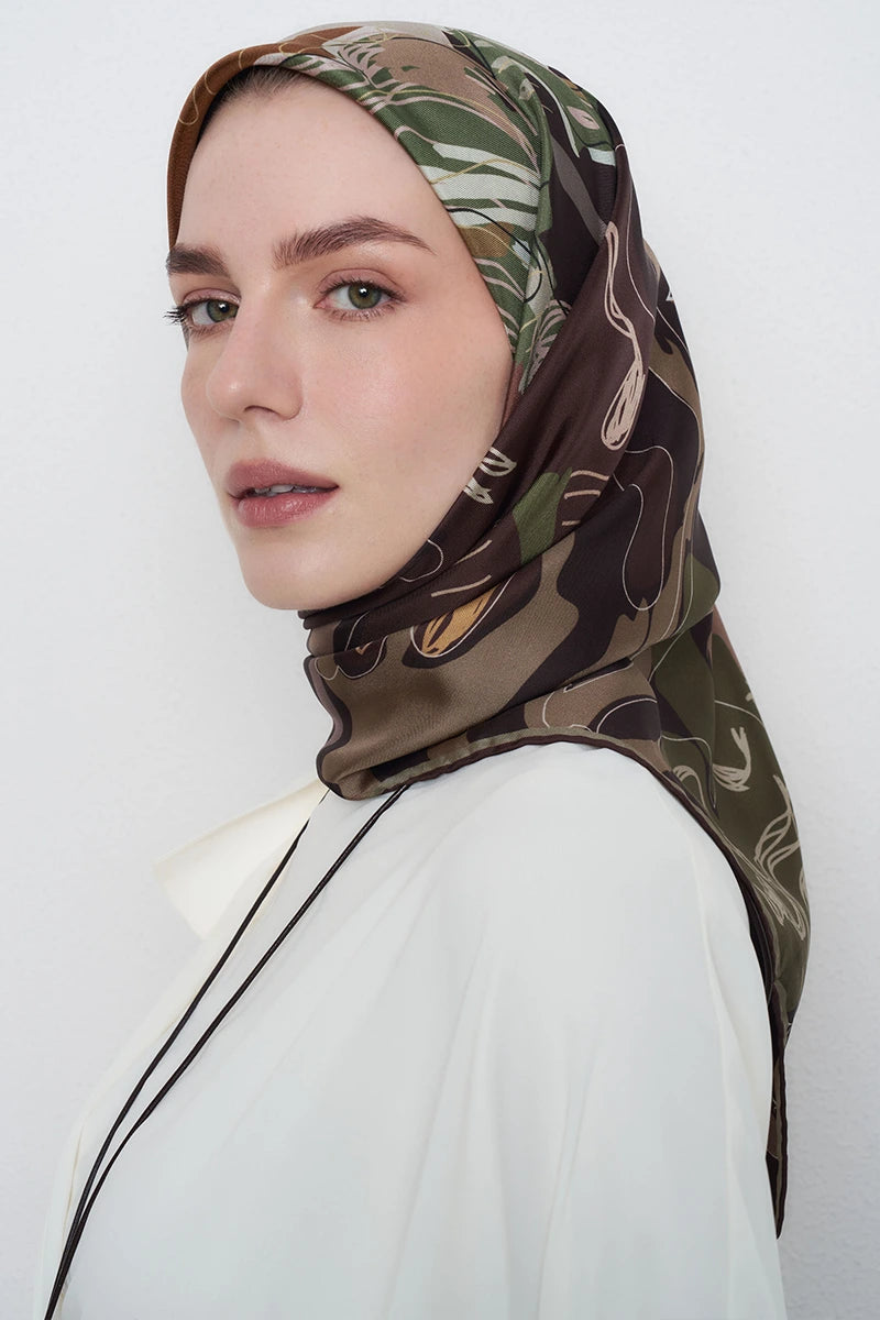 Tılsım Twill İpek Eşarp - Kahverengi
