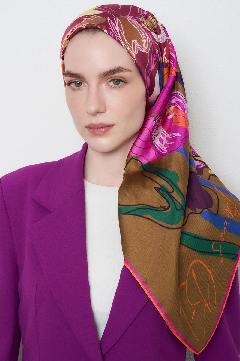 Tılsım Twill İpek Eşarp - Turuncu