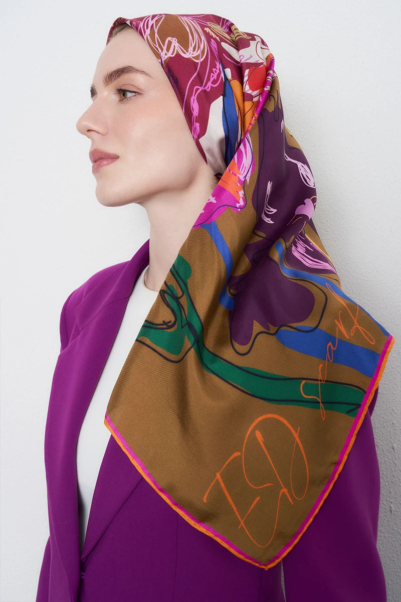 Tılsım Twill İpek Eşarp - Turuncu
