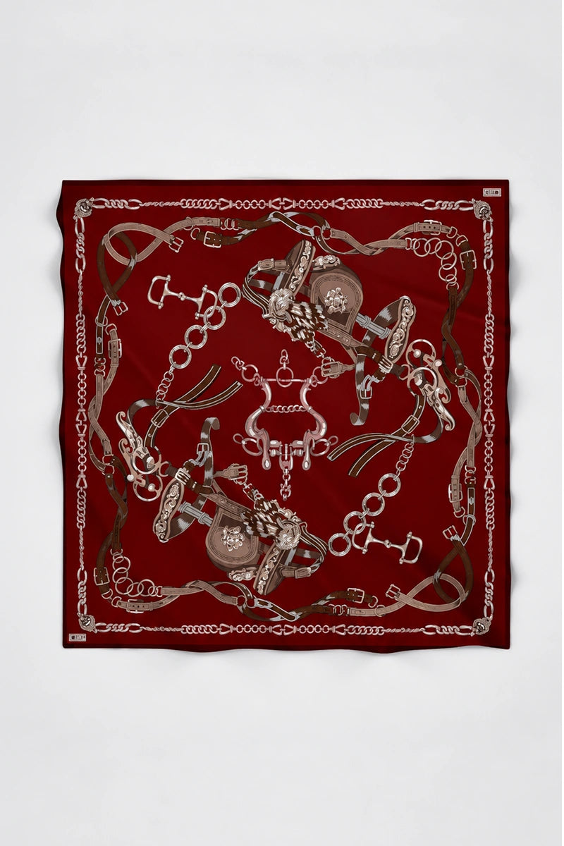 Viskon İpek Omuz Şal Harness Desen - Bordo