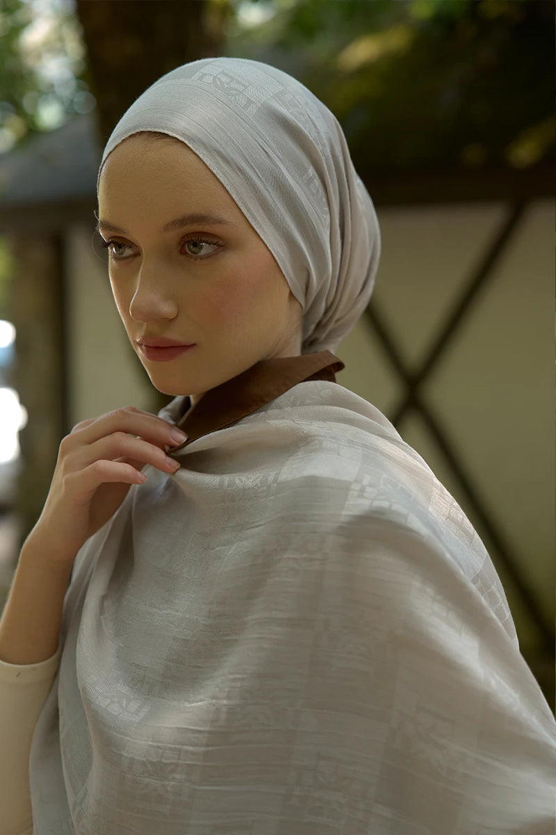 Naia Cotton Monogram Pattern Shawl - Beige