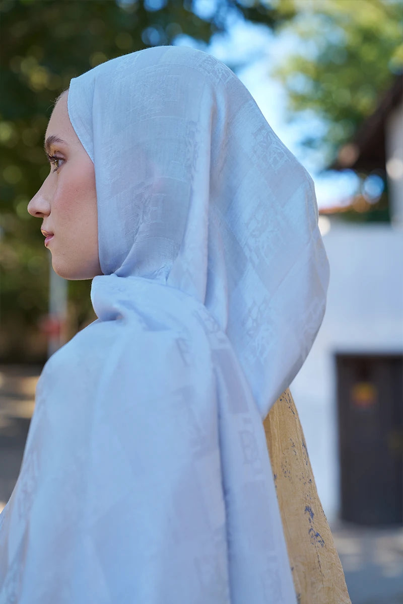 Naia Cotton Monogram Pattern Shawl - Ice Blue