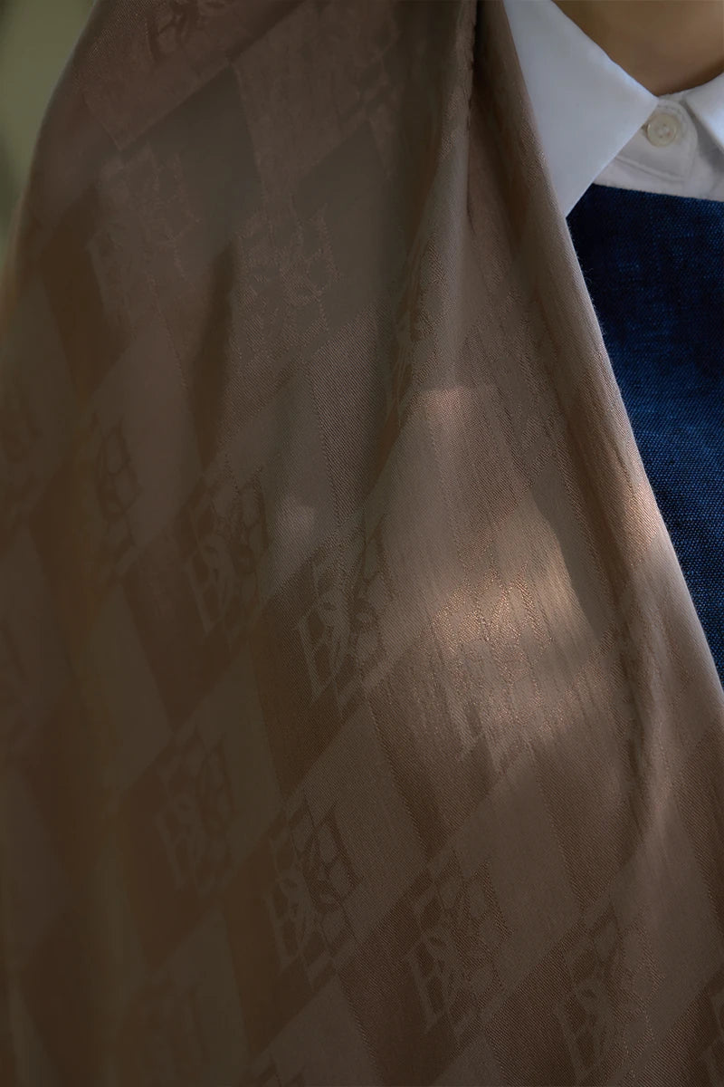 Naia Cotton Monogram Pattern Shawl - Mink