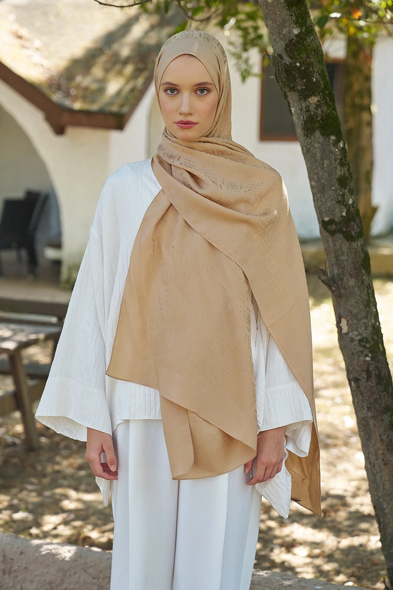 Naia Cotton Logo Pattern Shawl - Camel