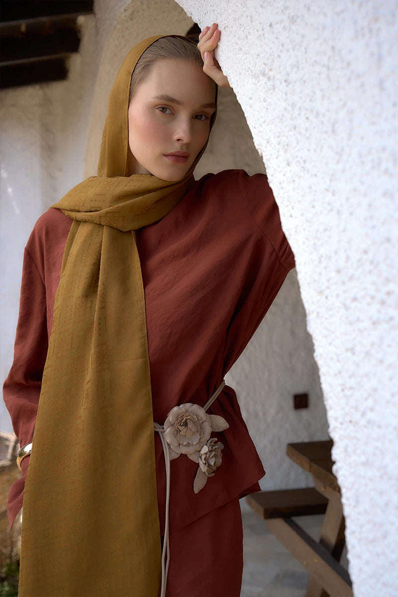 Naia Cotton Logo Pattern Shawl - Mustard