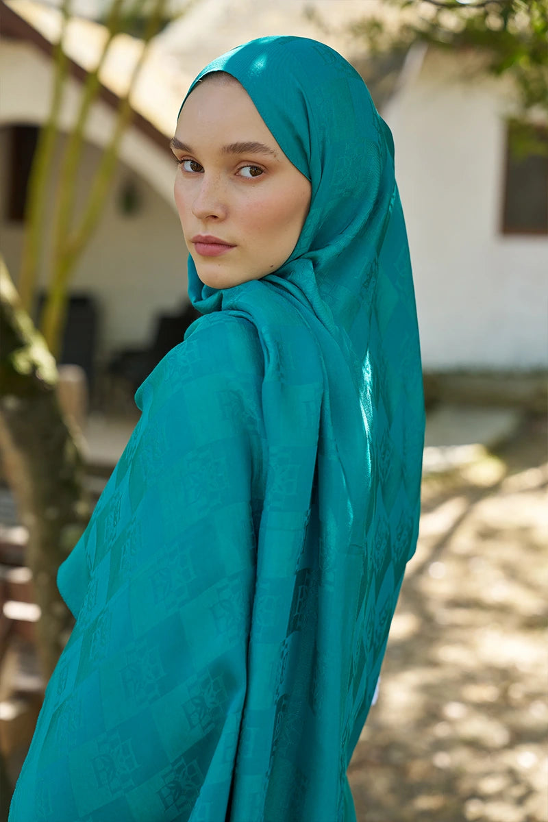 Naia Cotton Monogram Pattern Shawl - Benetton