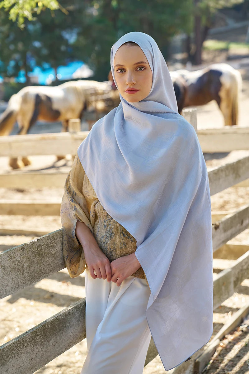 Naia Cotton Monogram Pattern Shawl - Silver