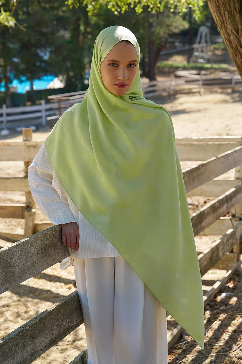 Naia Pamuk Monogram Desen Şal - Lime
