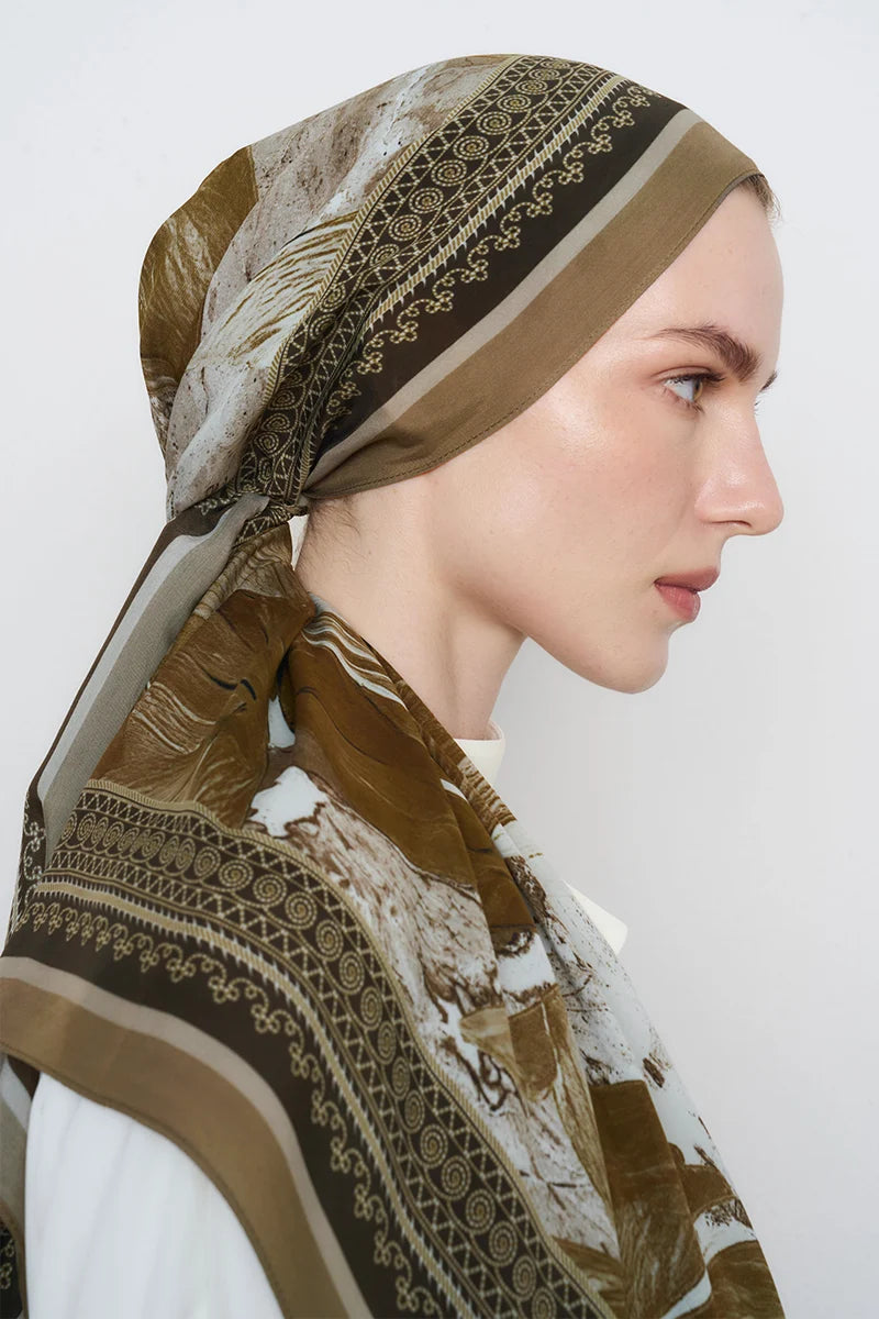 Yakamoz Desen Floş Viskon Şal - Koyu Bej