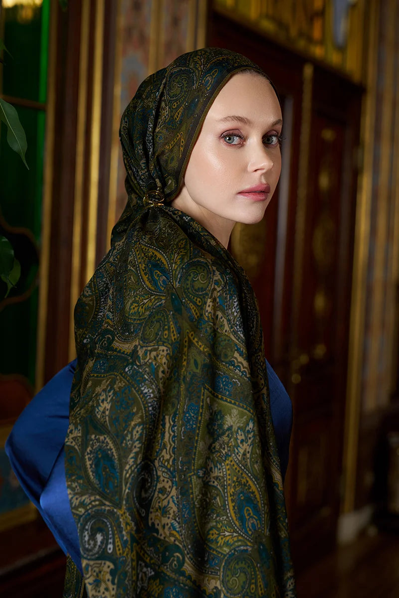 Yün İpek Aurora Şal - Yeşil