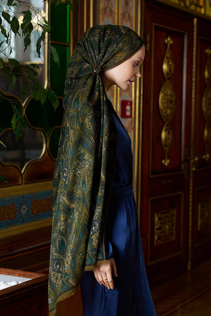 Yün İpek Aurora Şal - Yeşil