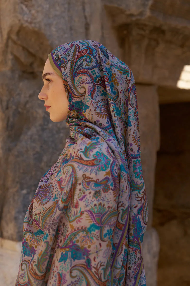 Yün İpek Bouqet Şal - Mor