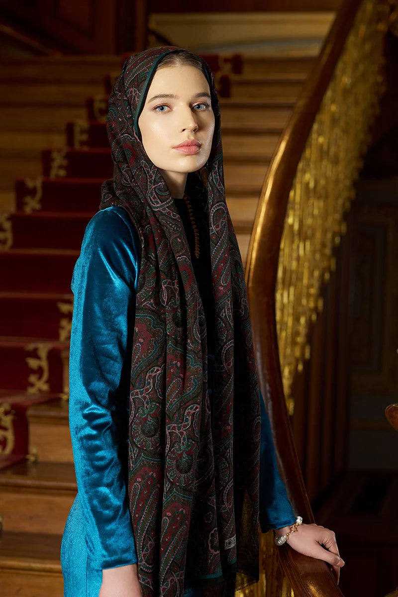 Yün İpek Ethnara Şal - Petrol