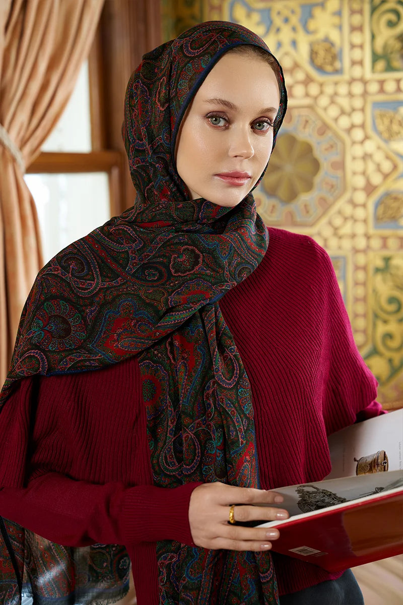 Yün İpek Ethnara Şal - Yeşil