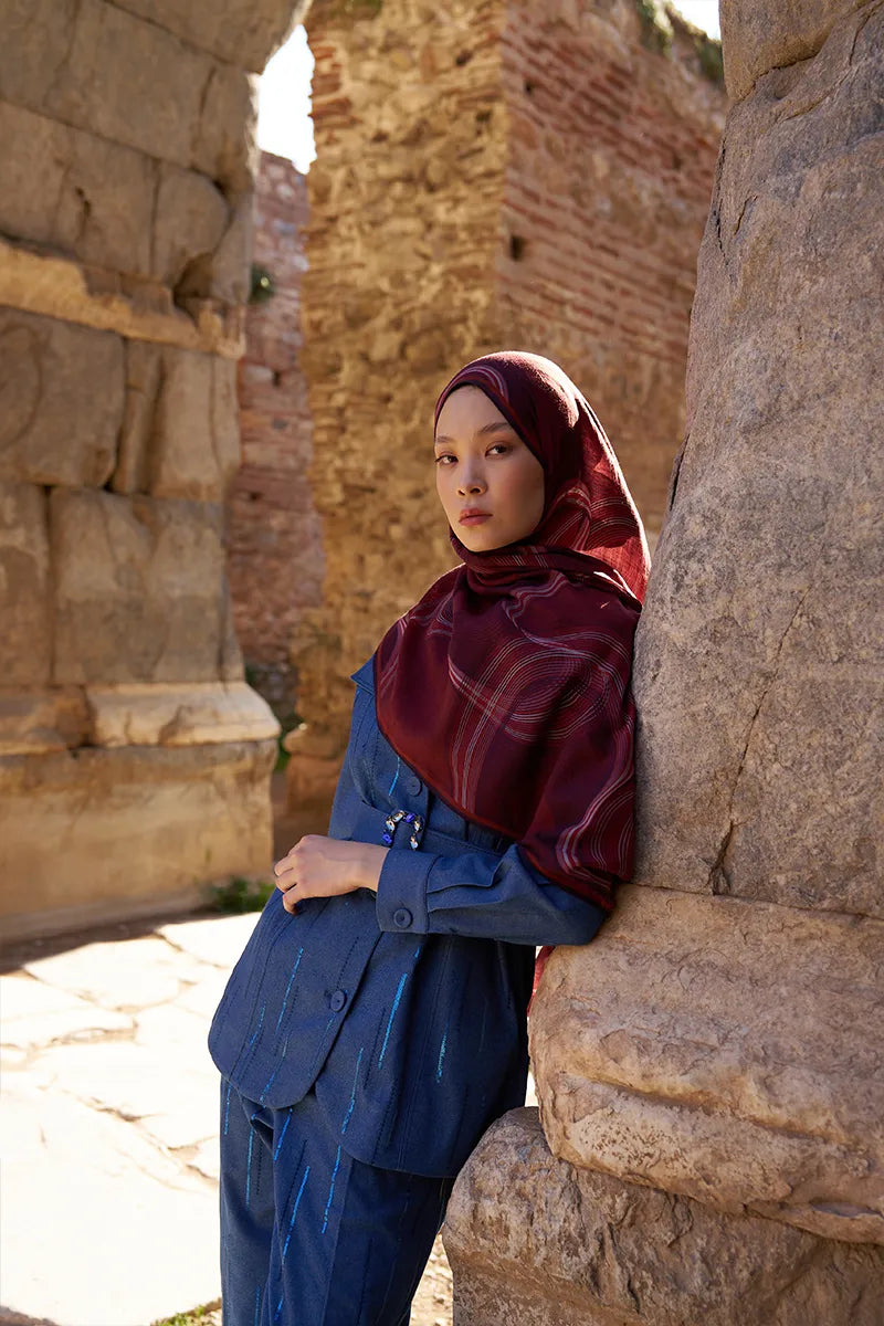 Yün İpek Icons Şal - Bordo