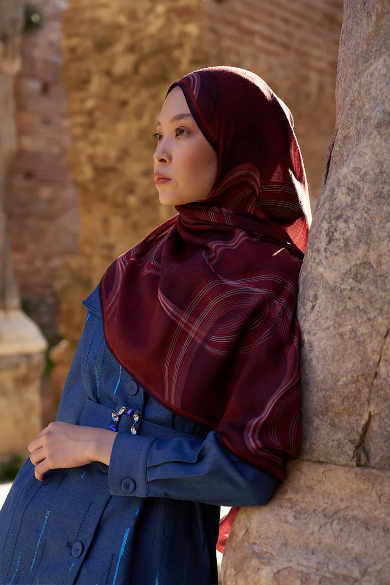 Yün İpek Icons Şal - Bordo