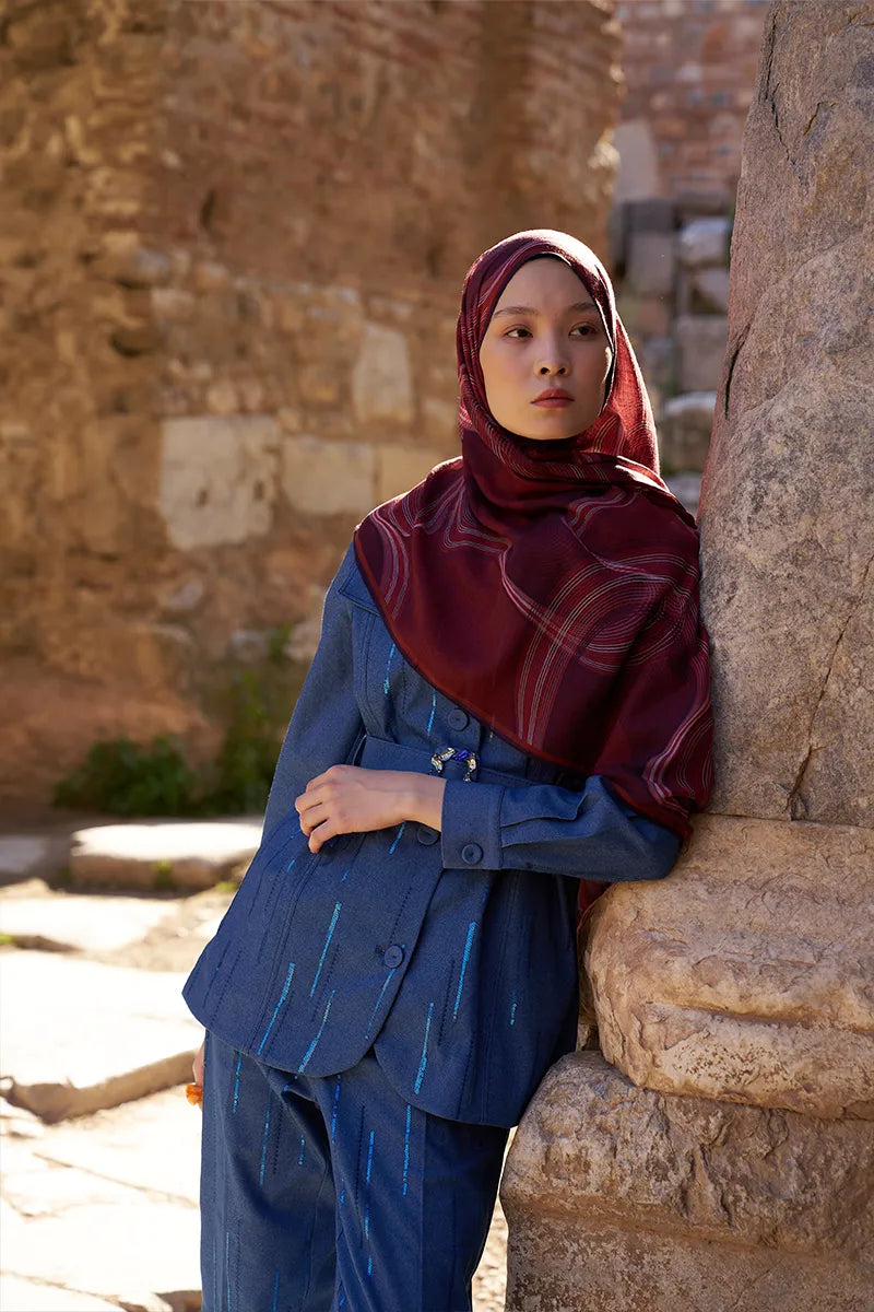 Yün İpek Icons Şal - Bordo