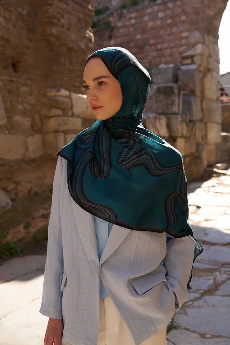 Yün İpek Icons Şal - Petrol