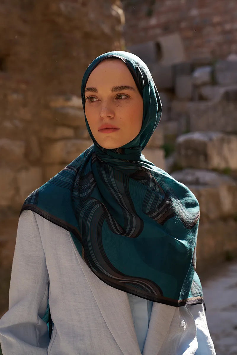 Yün İpek Icons Şal - Petrol