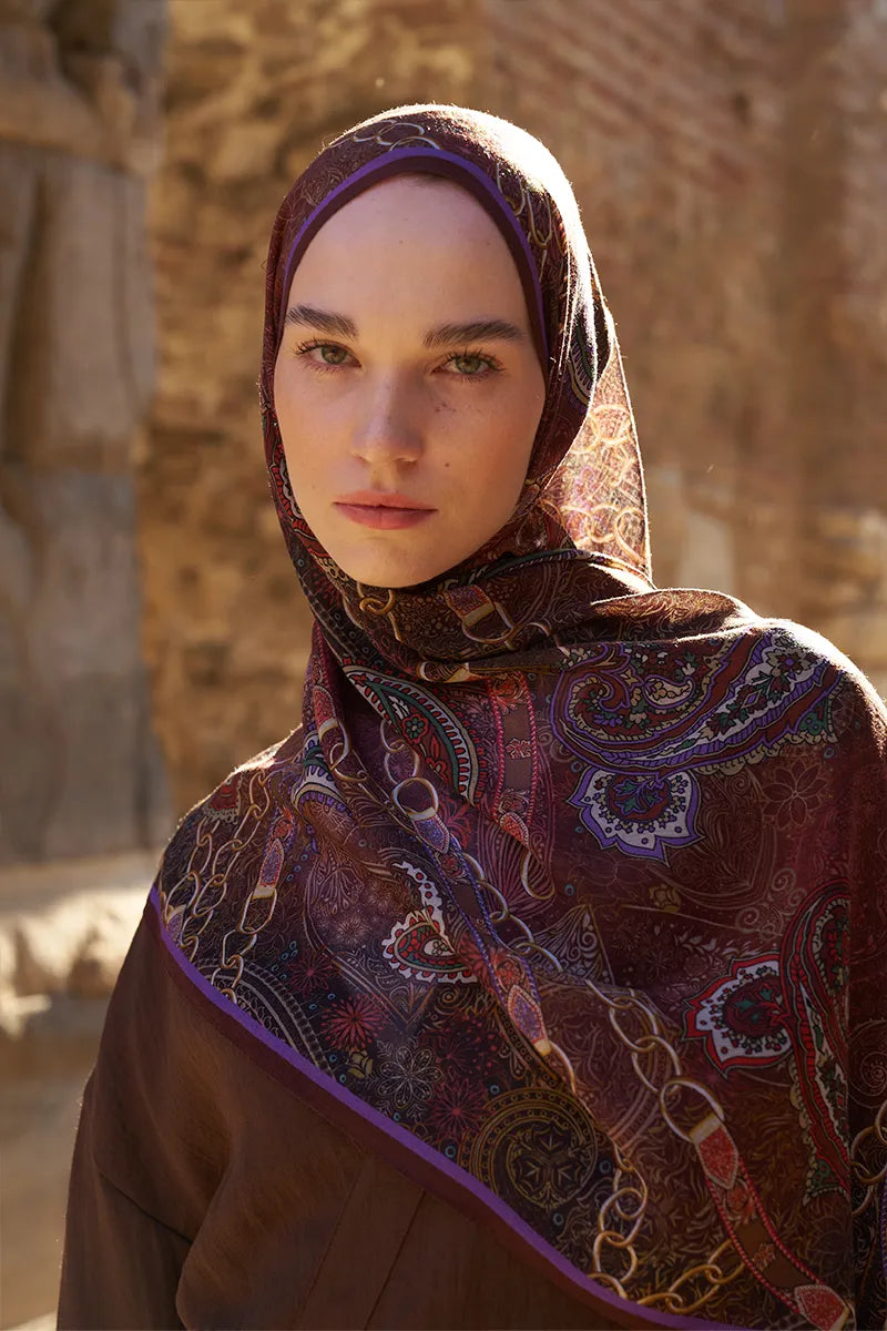 Yün İpek Landy Şal - Kızıl Kahve