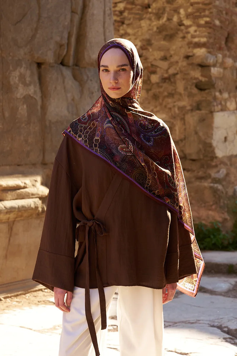 Yün İpek Landy Şal - Kızıl Kahve