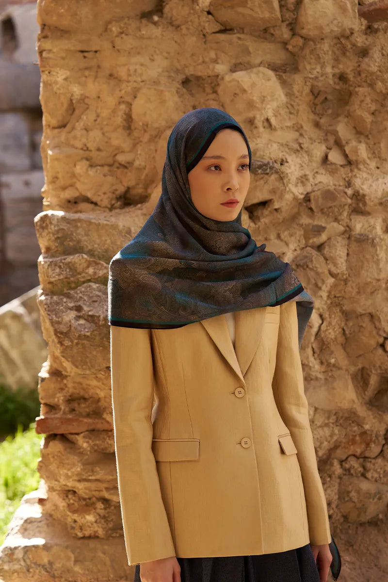 Yün İpek Liberty Şal - Petrol