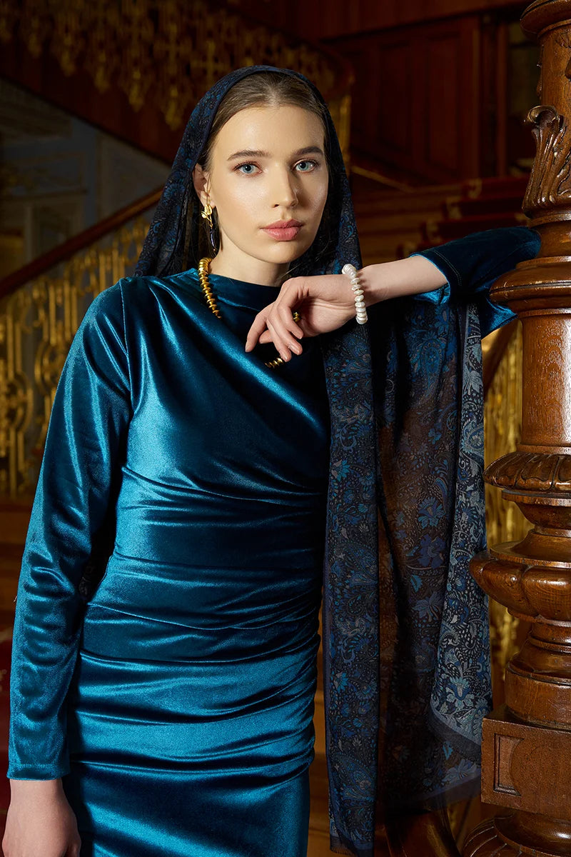 Yün İpek Liore Şal - Lacivert