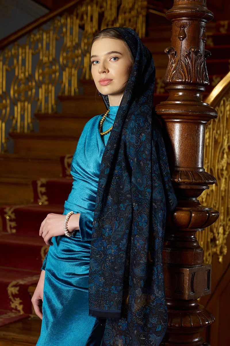 Yün İpek Liore Şal - Lacivert