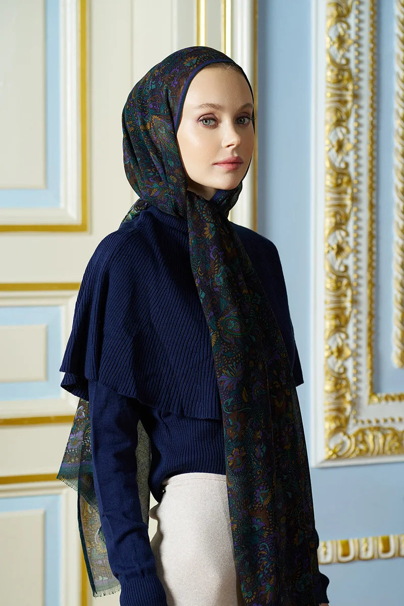 Yün İpek Liore Şal - Petrol