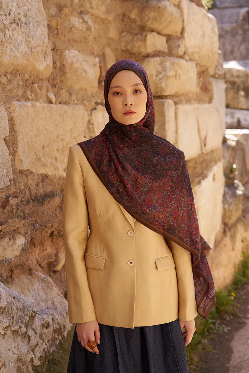 Yün İpek Roselya Şal - Bordo