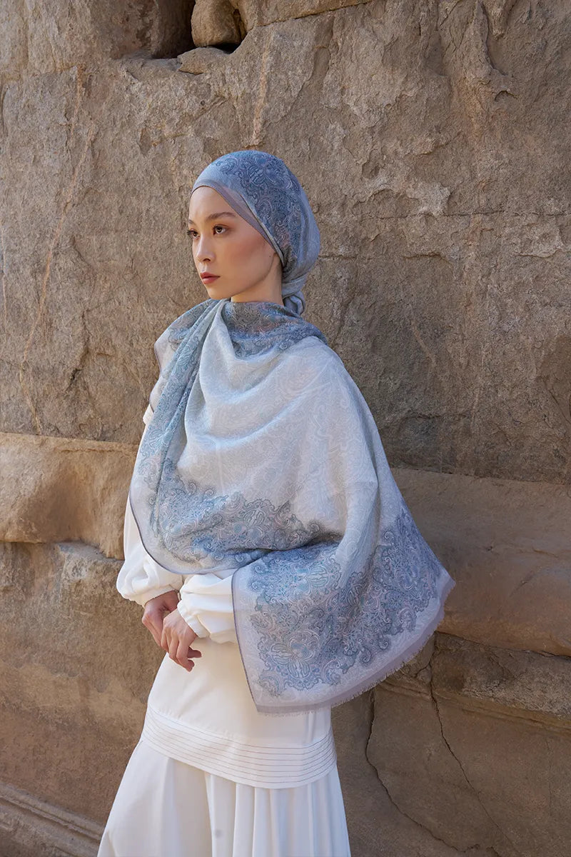 Yün İpek Roselya Şal - Mavi