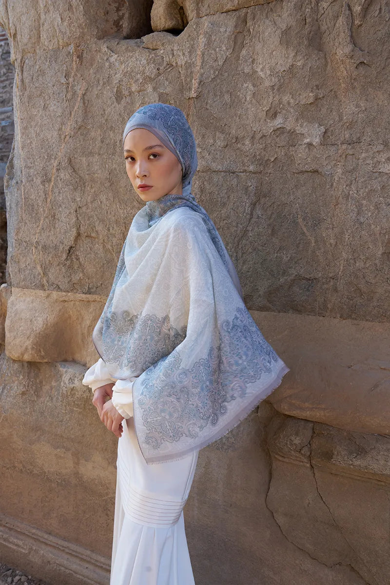 Yün İpek Roselya Şal - Mavi