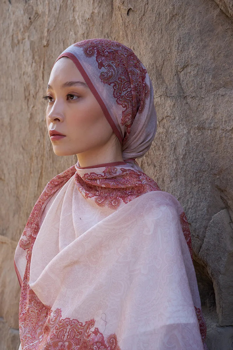 Yün İpek Roselya Şal - Mercan