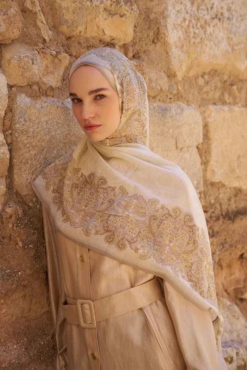 Yün İpek Roselya Şal - Sarı