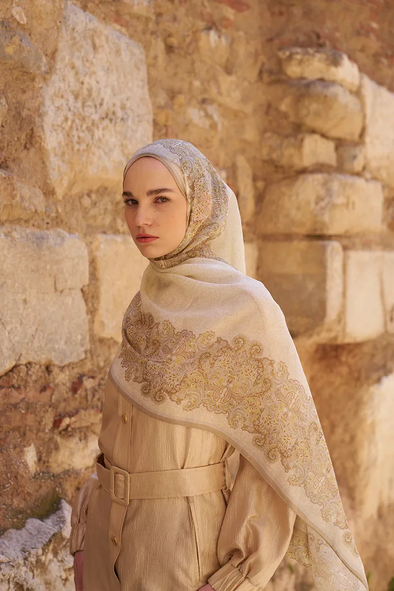 Yün İpek Roselya Şal - Sarı