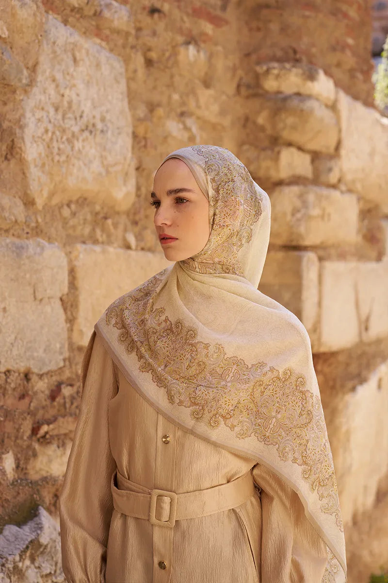 Yün İpek Roselya Şal - Sarı