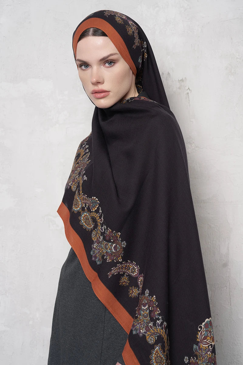 Yün İpek Şal Fold Desen - Turuncu