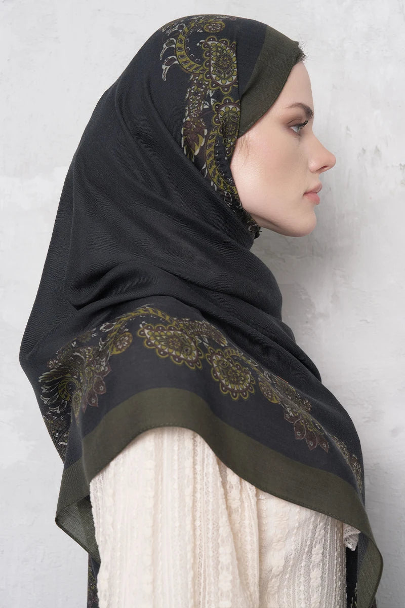 Yün İpek Şal Fold Desen - Yeşil